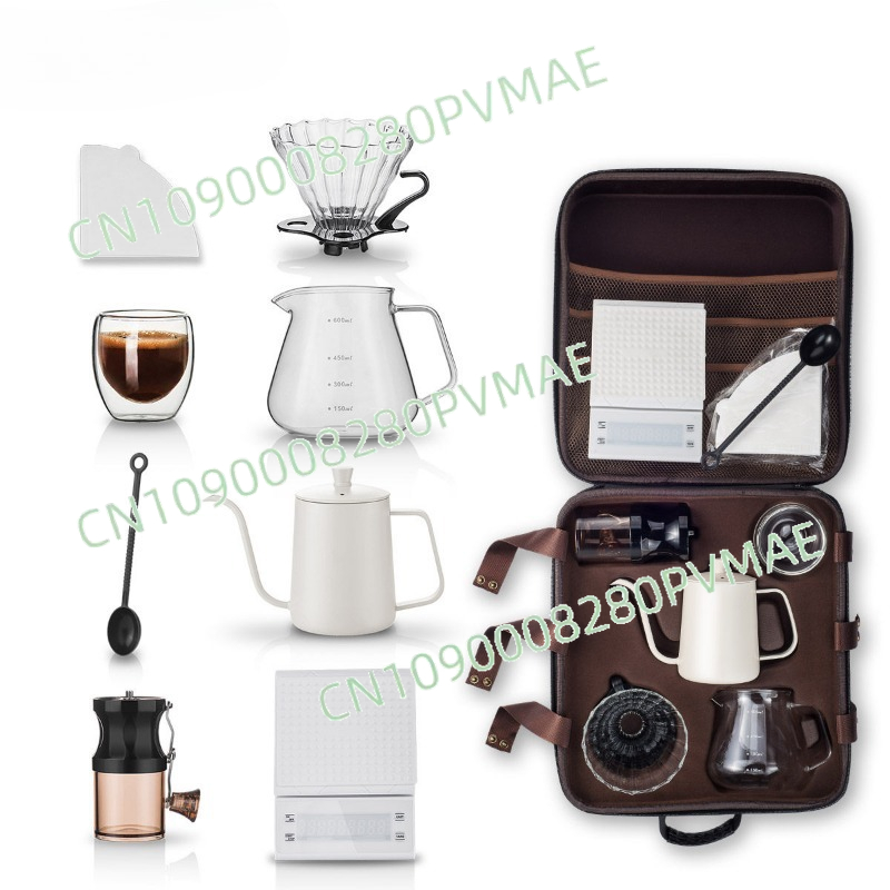 Coffee Equipment Gift Set - ชุดกาแฟดริปแบบพกพา สำหรับตั้งแคมป์กลางแจ้ง พร้อมอุปกรณ์ครบชุดในกล่องของขวัญแบบกระเป๋าเดินทาง